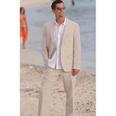 Linen Beach Mens Suits for Wedding Summer Prom Groom Tuxedos Wear Latest Fashion Blazer Design 2 Pieces Suit Jacket with Pants